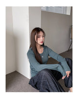 [muahmuah] Stitch U-neck Cotton Span Long Sleeve 5色 新商品 韓国人気 肝節期 女性服 - コクモト KOCUMOTO