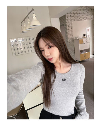 [muahmuah] Stitch U-neck Cotton Span Long Sleeve 5色 新商品 韓国人気 肝節期 女性服 - コクモト KOCUMOTO