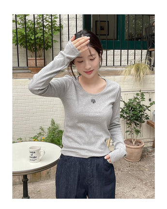 [muahmuah] Stitch U neck Long-sleeve T-shirt 4色 FREE新商品 韓国人気 女性服 ストリートファッション 夏ファッション - コクモト KOCUMOTO