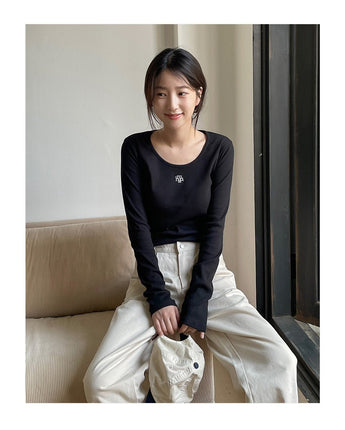 [muahmuah] Stitch U neck Long-sleeve T-shirt 4色 FREE新商品 韓国人気 女性服 ストリートファッション 夏ファッション - コクモト KOCUMOTO