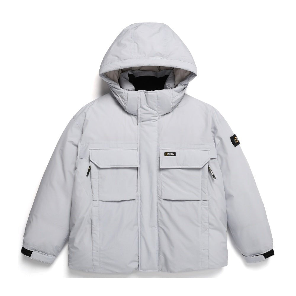 [NATIONAL GEOGRAPHIC] Dugong hooded shorts Chest pocket duck down jumper _ ICE GREY (N234UDW901) グースダウン - コクモト KOCUMOTO