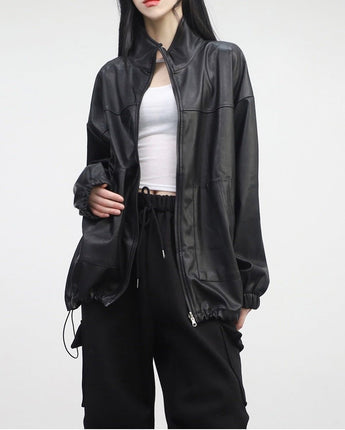 [NONCODE] Marty Boxy Leather Jumper _ BLACK 女性服 ストリートファッション - コクモト KOCUMOTO