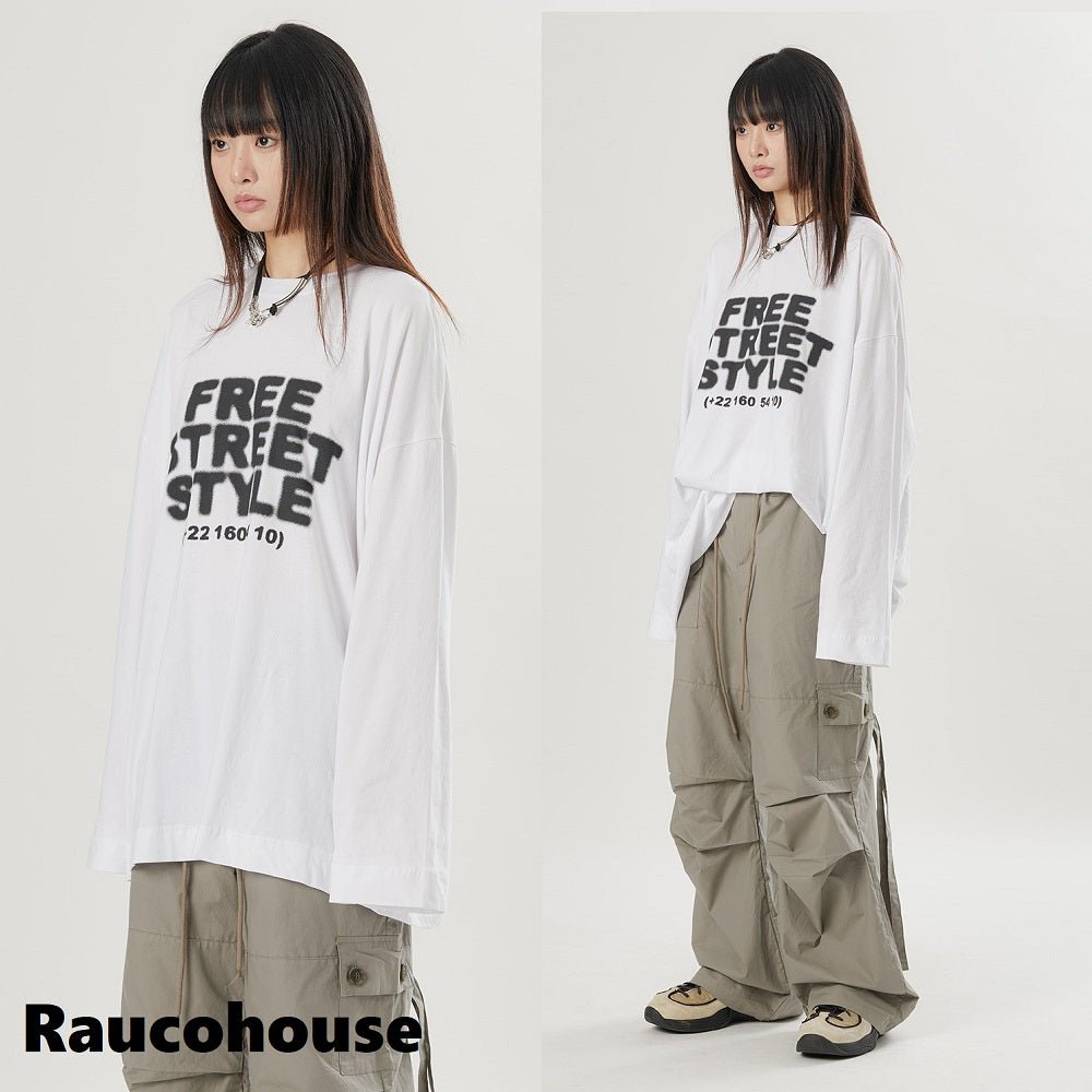 [Raucohouse] [韓国ファッション]フリースタイルプリントオーバーロングスリーブ - コクモト KOCUMOTO
