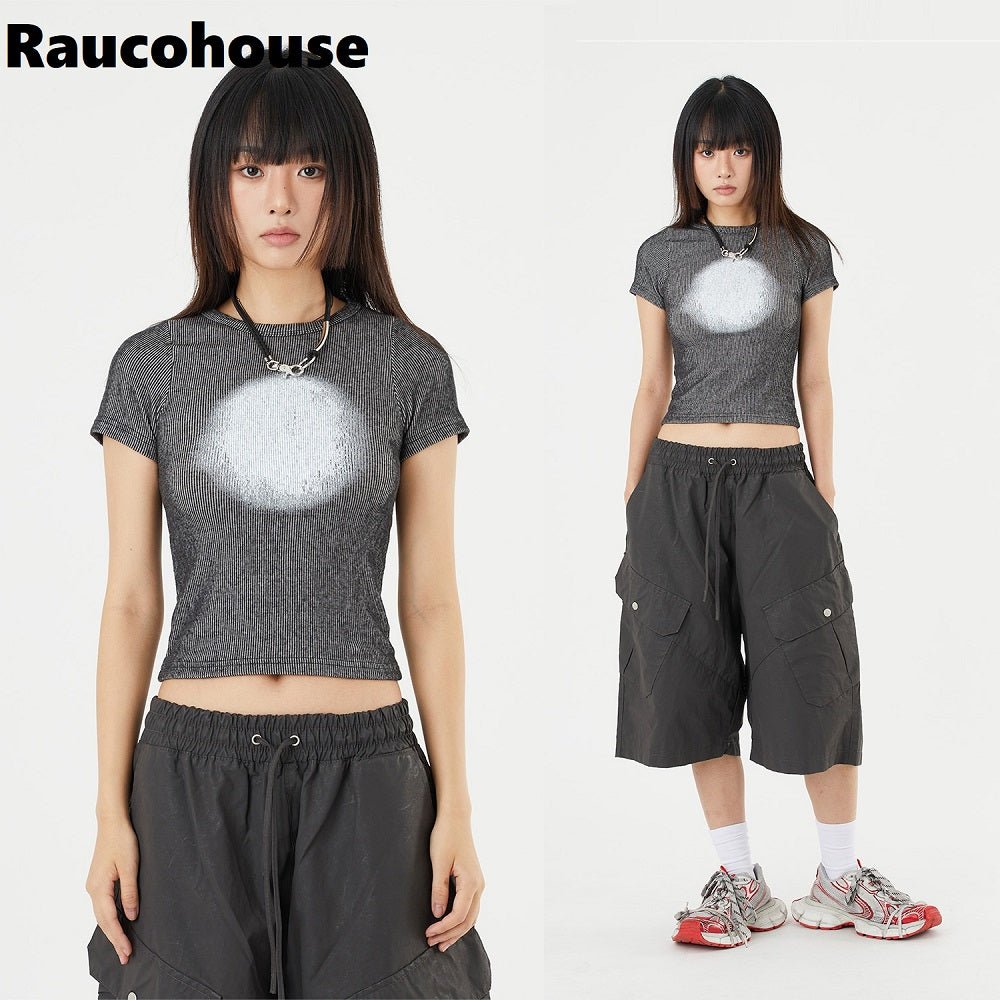 [Raucohouse] 23S/S ヘイジサークルリブドクロップTシャツ - コクモト KOCUMOTO