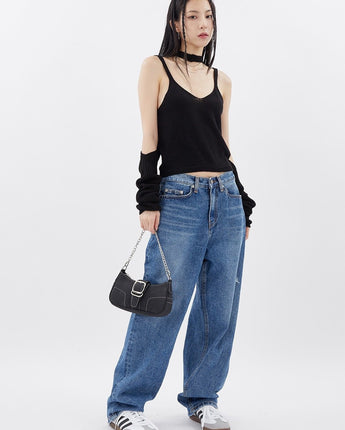 [Raucohouse] Black Multi-Strap Layered Hobo Bag WOMEN 新学期 新商品 韓国人気 日常用 ストリートファッション - コクモト KOCUMOTO