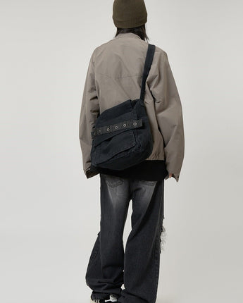 [Raucohouse] Eyelet denim crossbody bag (UNISEX) 新学期 新商品 韓国人気 日常用 ストリートファッション - コクモト KOCUMOTO