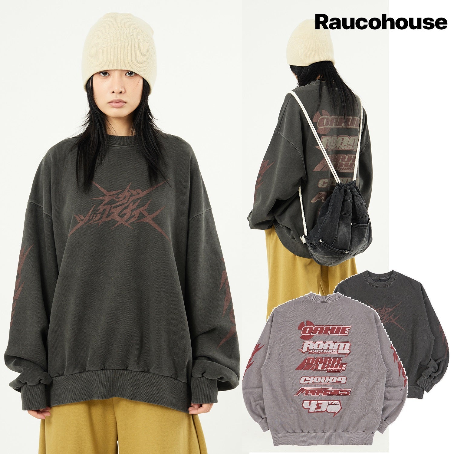 [Raucohouse] Five Vintage Pigment Washed Sweatshirt (UNISEX) 2色 ストリートファッション - コクモト KOCUMOTO