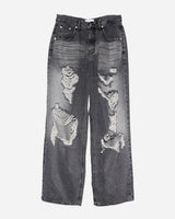 [Raucohouse] Gray Brush Destroyed Wide Denim Pants 新商品 男女共用 - コクモト KOCUMOTO