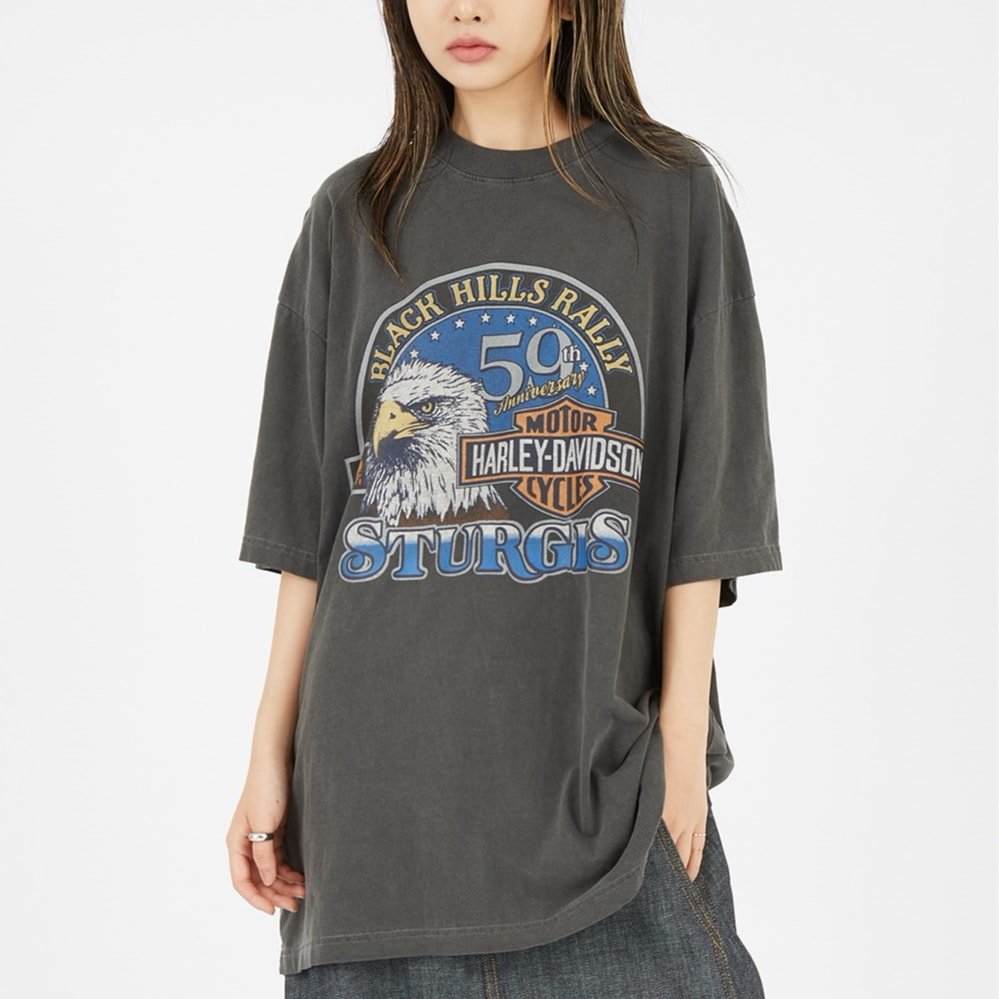 [Raucohouse] Harley Davidson Sturges Print Over T-Shirt 2色 (UNISEX) 新商品 韓国人気 男女共用 韓国ファッション 夏のファッション 学生ファッション カ - コクモト KOCUMOTO