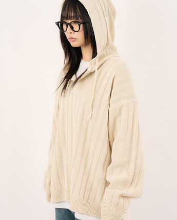 [Raucohouse] Henry neck hooded warmer ribbed over knit 3色 dailylook - コクモト KOCUMOTO