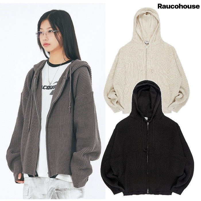 [Raucohouse] Mild sleeve warmer over knit hooded zip-up (UNISEX) 3色 - コクモト KOCUMOTO