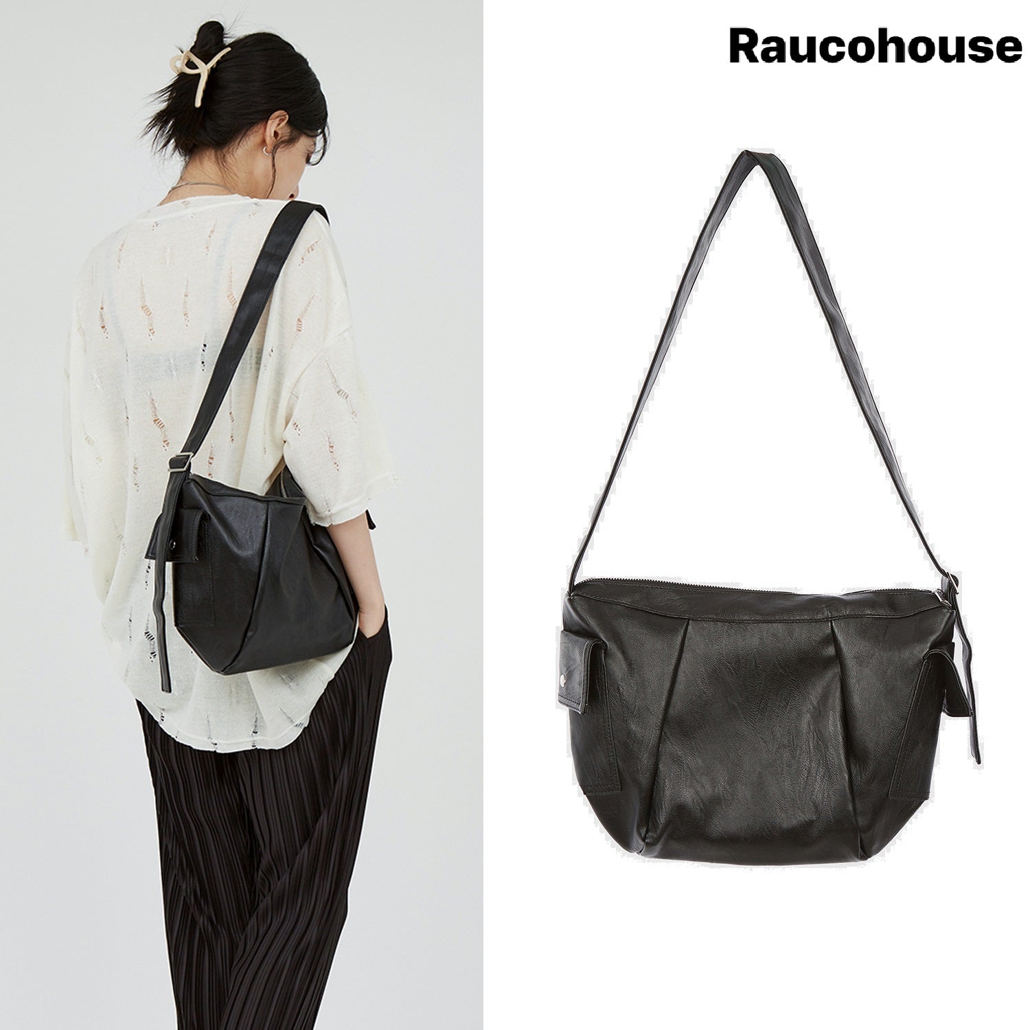 [raucohouse] Pocket leather cross bag 新商品 デイリー 男女共用 - コクモト KOCUMOTO