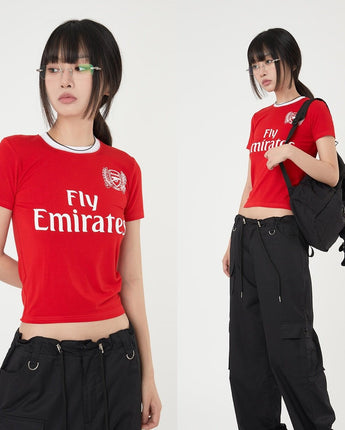 [Raucohouse] [人気夏ファッション]ロンドンサッカーチームロゴクロップTシャツ - コクモト KOCUMOTO