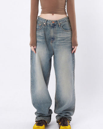 [Raucohouse] Twin cat washed wide denim pants 新商品 男女共用 - コクモト KOCUMOTO