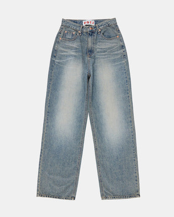 [Raucohouse] Twin cat washed wide denim pants 新商品 男女共用 - コクモト KOCUMOTO