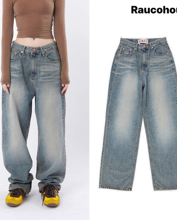 [Raucohouse] Twin cat washed wide denim pants 新商品 男女共用 - コクモト KOCUMOTO