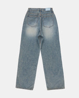 [Raucohouse] Twin cat washed wide denim pants 新商品 男女共用 - コクモト KOCUMOTO