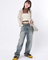 [Raucohouse] Twin cat washed wide denim pants 新商品 男女共用 - コクモト KOCUMOTO