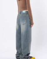 [Raucohouse] Twin cat washed wide denim pants 新商品 男女共用 - コクモト KOCUMOTO