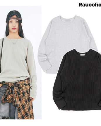 [Raucohouse] Waffle Slab Round Neck Long Sleeves 3色 dailylook - コクモト KOCUMOTO