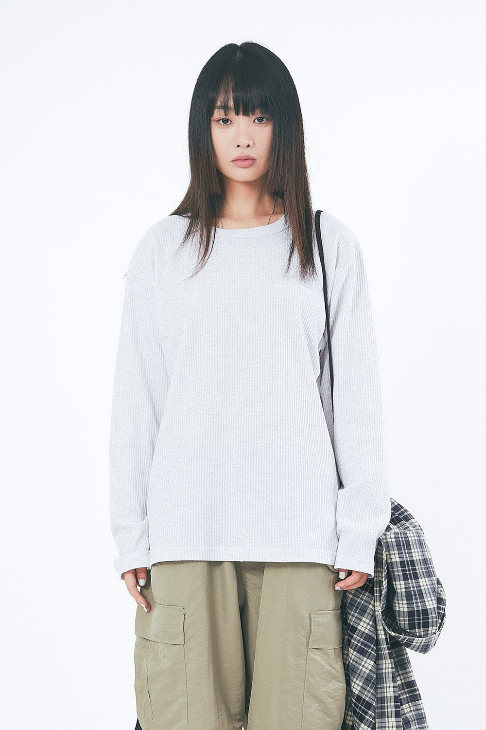 [Raucohouse] Waffle Slab Round Neck Long Sleeves 3色 dailylook - コクモト KOCUMOTO