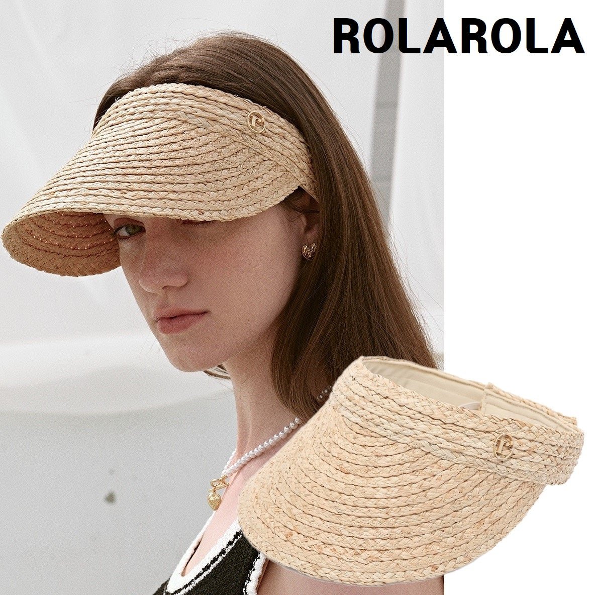 [ROLAROLA] [人気夏ファッション] LOGO RAFFIA SUN VISOR BEIGE - コクモト KOCUMOTO