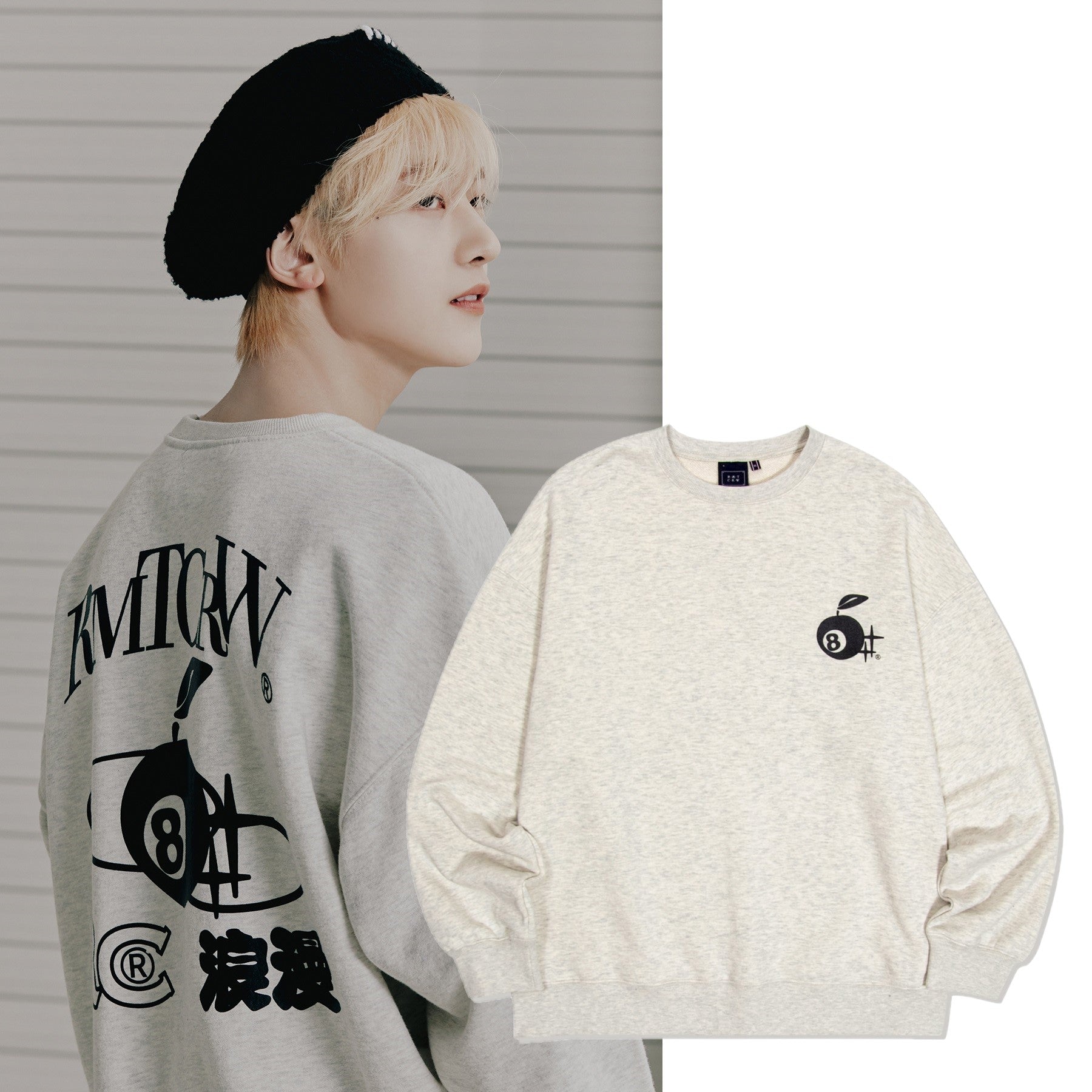 [ROMANTIC CROWN][RMTC X ZB1] [韓国人気新学期ファッション] APPLE BALL CREWNECK_MELANGE OATMEAL - コクモト KOCUMOTO