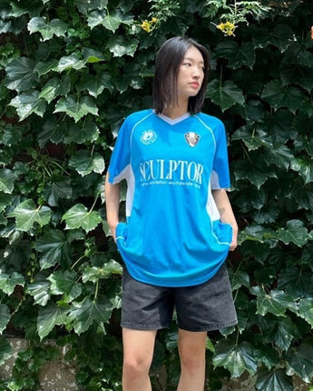 [SCULPTOR] [韓国人気] Oversized Soccer Jersey Damier Blue - コクモト KOCUMOTO