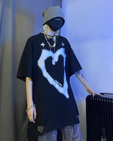 [VINSEIANG]韓国ファッションハートプリントグランジホールTシャツ - コクモト KOCUMOTO