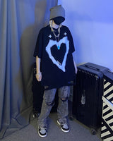 [VINSEIANG]韓国ファッションハートプリントグランジホールTシャツ - コクモト KOCUMOTO