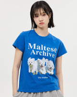 [Wai Kei]マルチーズアーカイブ半袖Tシャツブルー - コクモト KOCUMOTO