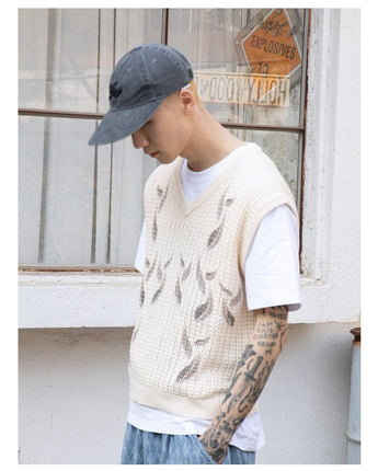 XTONZ] Leaf Punching Knit Vest (CREAM) 大学生ファッション/韓国