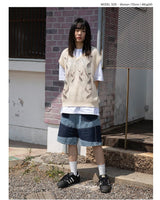 [XTONZ] Leaf Punching Knit Vest (CREAM) 大学生ファッション/韓国ファッション/人気ブランド/ 男女共用/カップル - コクモト KOCUMOTO