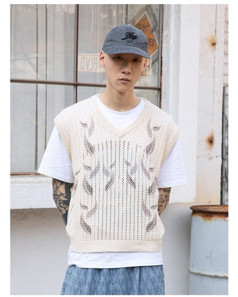 [XTONZ] Leaf Punching Knit Vest (CREAM) 大学生ファッション/韓国ファッション/人気ブランド/ 男女共用/カップル - コクモト KOCUMOTO