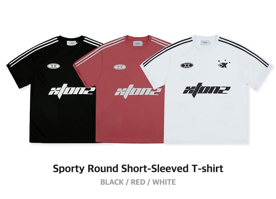 [XTONZ] Sporty round short sleeve t-shirt 3色 大学生ファッション/韓国ファッション/人気ブランド/ 男女共用/カップル - コクモト KOCUMOTO