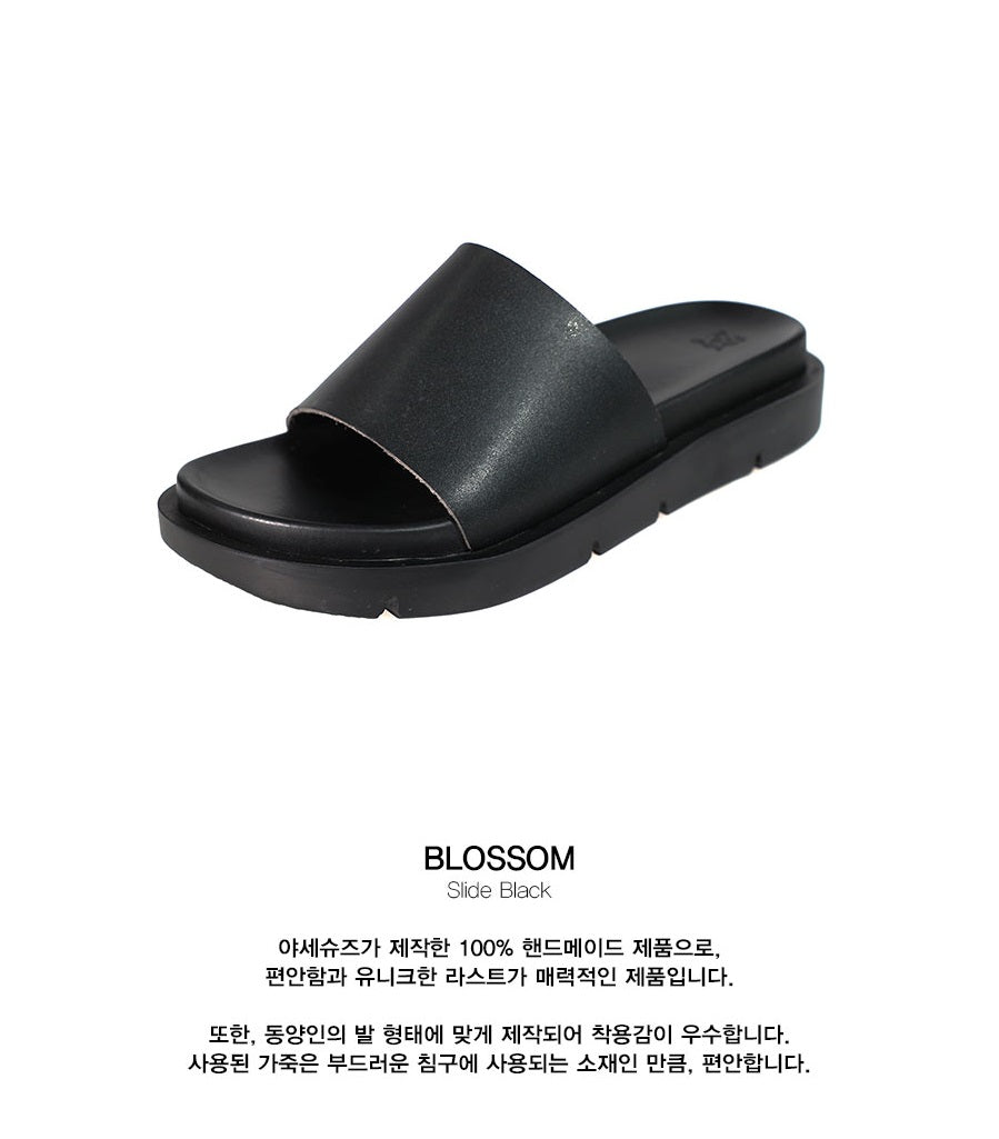 [YASE] Blossom Slide Leather Black 554 - コクモト KOCUMOTO